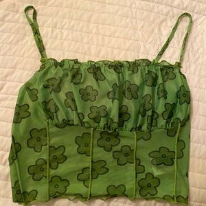 shein green flower top